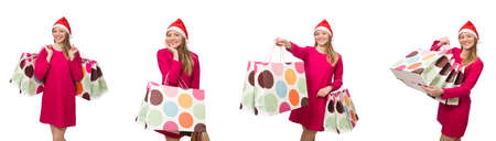 Young woman in christmas shopping conceptの写真素材