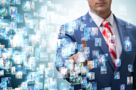 Collage of photos with businessmanの写真素材