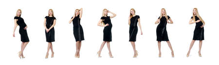 Pretty pregnant woman in black dress isolated on whiteの写真素材