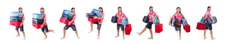 Man travelling with suitcases isolated on white