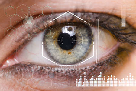 Concept of sensor implanted into human eyeの写真素材