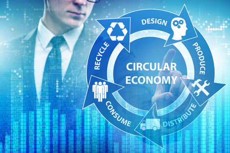 Concept of circular economy with businessmanの写真素材