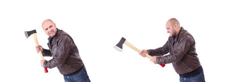 Man with axe isolated on whiteの写真素材