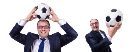 Man with football isolated on whiteの写真素材
