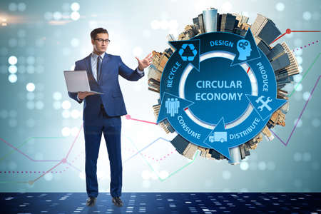 Concept of circular economy with businessmanの写真素材