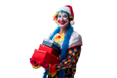 Young funny clown comedian isolated on whiteの写真素材