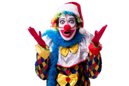 Young funny clown comedian isolated on whiteの写真素材