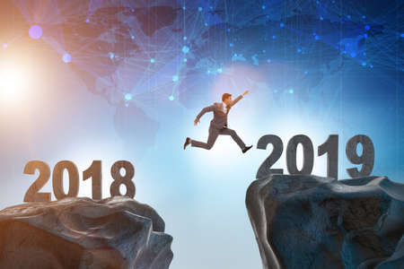 Concept of transition between 2018 and 2019の写真素材