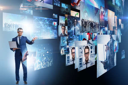 Collage of photos with businessmanの写真素材