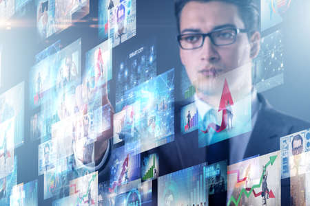 Collage of photos with businessmanの写真素材