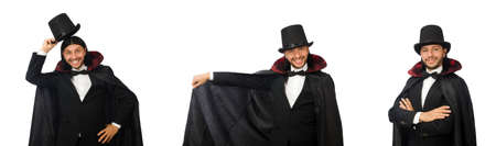 Man magician isolated on white