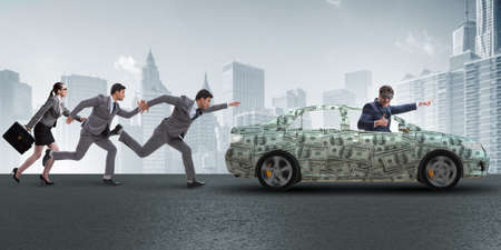 Businessman in the business concept with dollar car