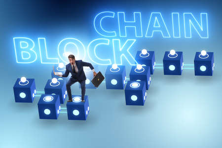 Blockchain innovative concept with businessman