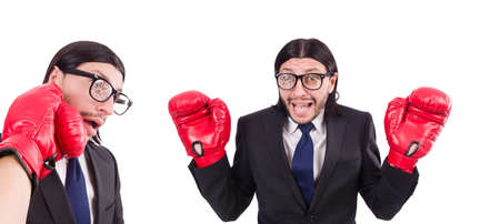 Businessman boxer isolated on the whiteの写真素材