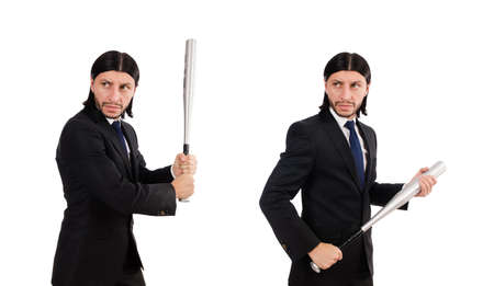 Young elegant man in black suit isolated on whiteの写真素材