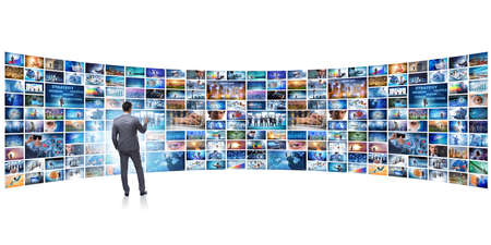 Collage of photos with businessmanの写真素材