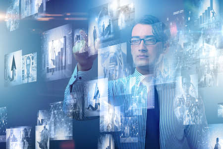 Collage of photos with businessmanの写真素材