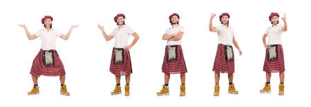 Man in scottish skirt isolated on white