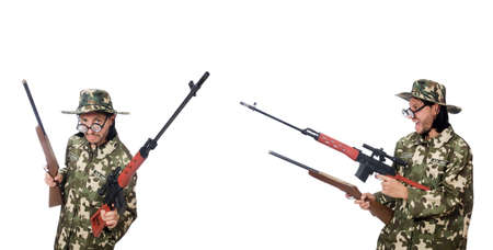Soldier with weapons isolated on white