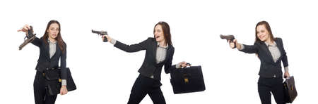 Woman in business concept isolated on whiteの写真素材