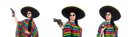 Mexican woman in funny concept on whiteの写真素材