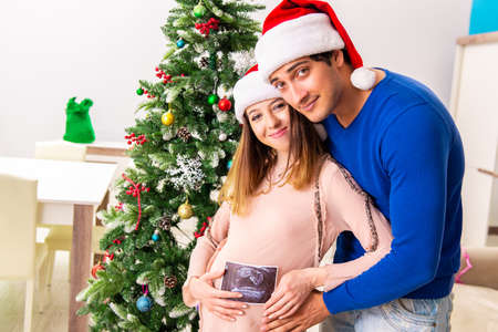 Pregnant wife celevrating christmas with husband