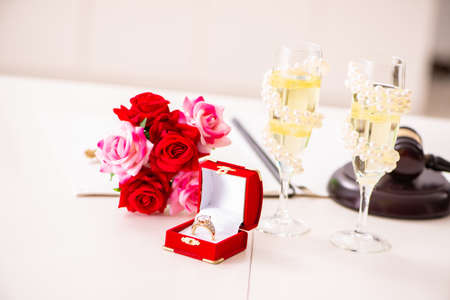 WEdding ceremony with wife and husbandの写真素材