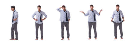 Young barefooted businessman isolated on whiteの写真素材