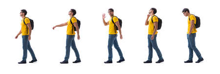 Student with backpack isolated on whiteの写真素材