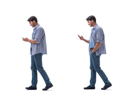 Young student with smartphone isolated on white