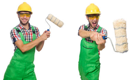 Male painter with helmet isolated on whiteの写真素材