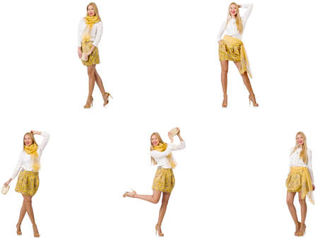 Collage of woman in fashion look isolated on whiteの写真素材
