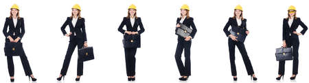 Female architect with bag isolated in whiteの写真素材