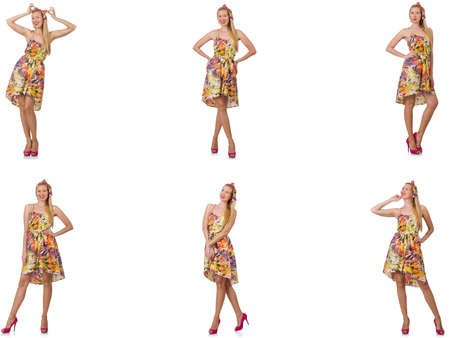 Collage of woman in fashion look isolated on whiteの写真素材