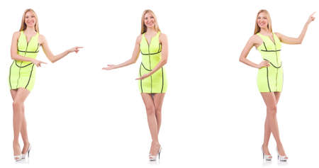 Young beautiful lady in yellow dress isolated on whiteの写真素材