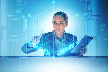 Young businesswoman in innovative blockchain concept