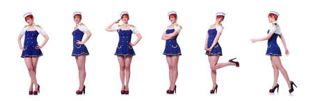 Airhostess isolated on the white backgroundの写真素材
