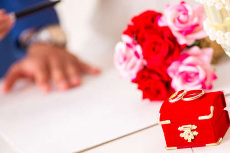 Wedding ceremony with wife and husbandの写真素材