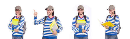 Student with books isolated on whiteの写真素材