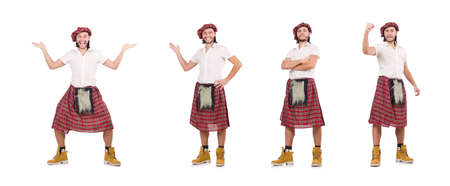 Man in scottish skirt isolated on whiteの写真素材
