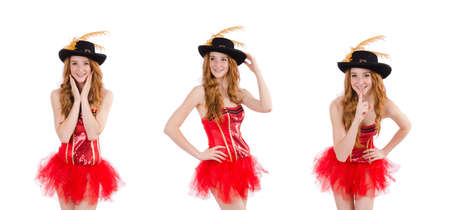 Red hair girl in carnival costume isolated on white