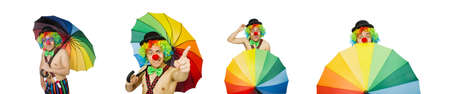 Clown with umbrella isolated on whiteの写真素材