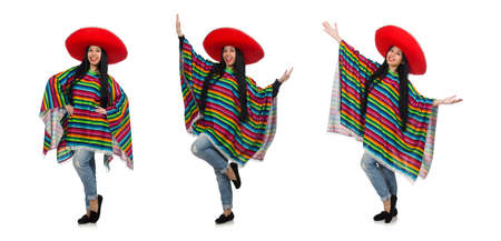 Mexican woman in funny concept on whiteの写真素材