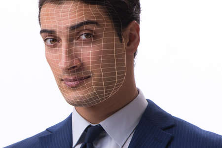 Face recognition concept with businessman portraitの写真素材
