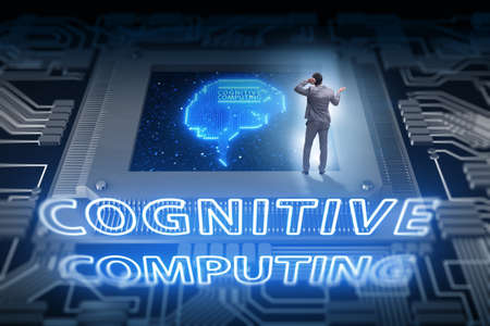 Cognitive computing concept as future technology with businessmaの写真素材