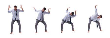 Young barefooted businessman isolated on whiteの写真素材