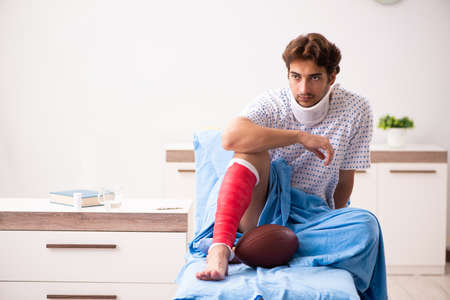 Injured man waiting treatment in the hospitalの写真素材