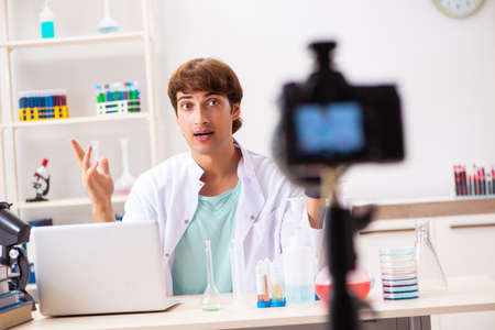 Chemist blogger recording video for his blog