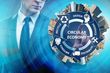 Concept of circular economy with businessmanの写真素材