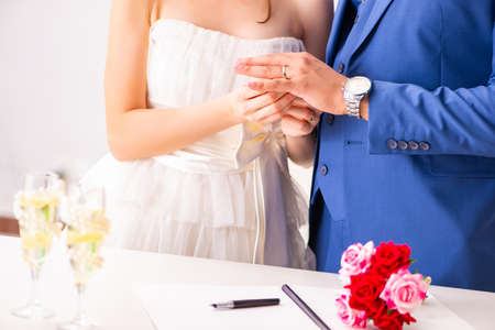 Wedding ceremony with wife and husbandの写真素材